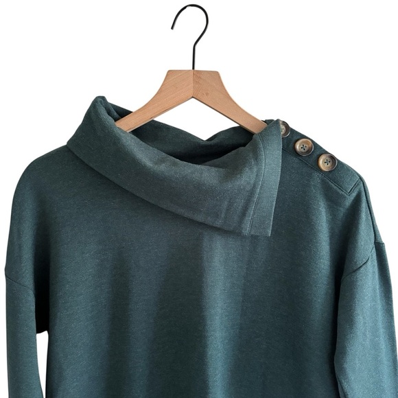 Tahari Cowl Neck Sweatshirt Size M Button Detail 3/4 Sleeve Casual Soft Cozy - Picture 2 of 16